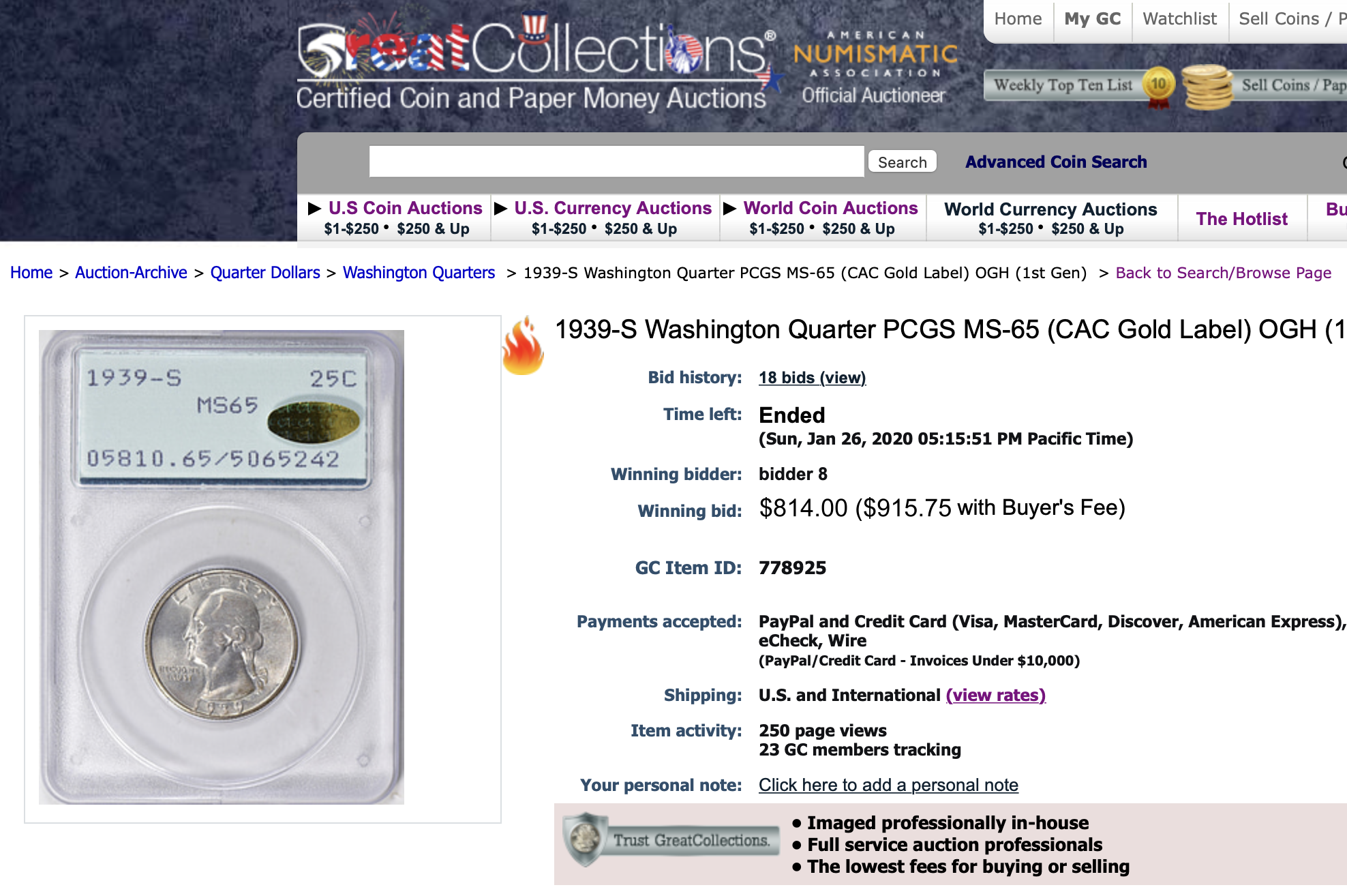 GreatCollections Record Coin Price - Rattler